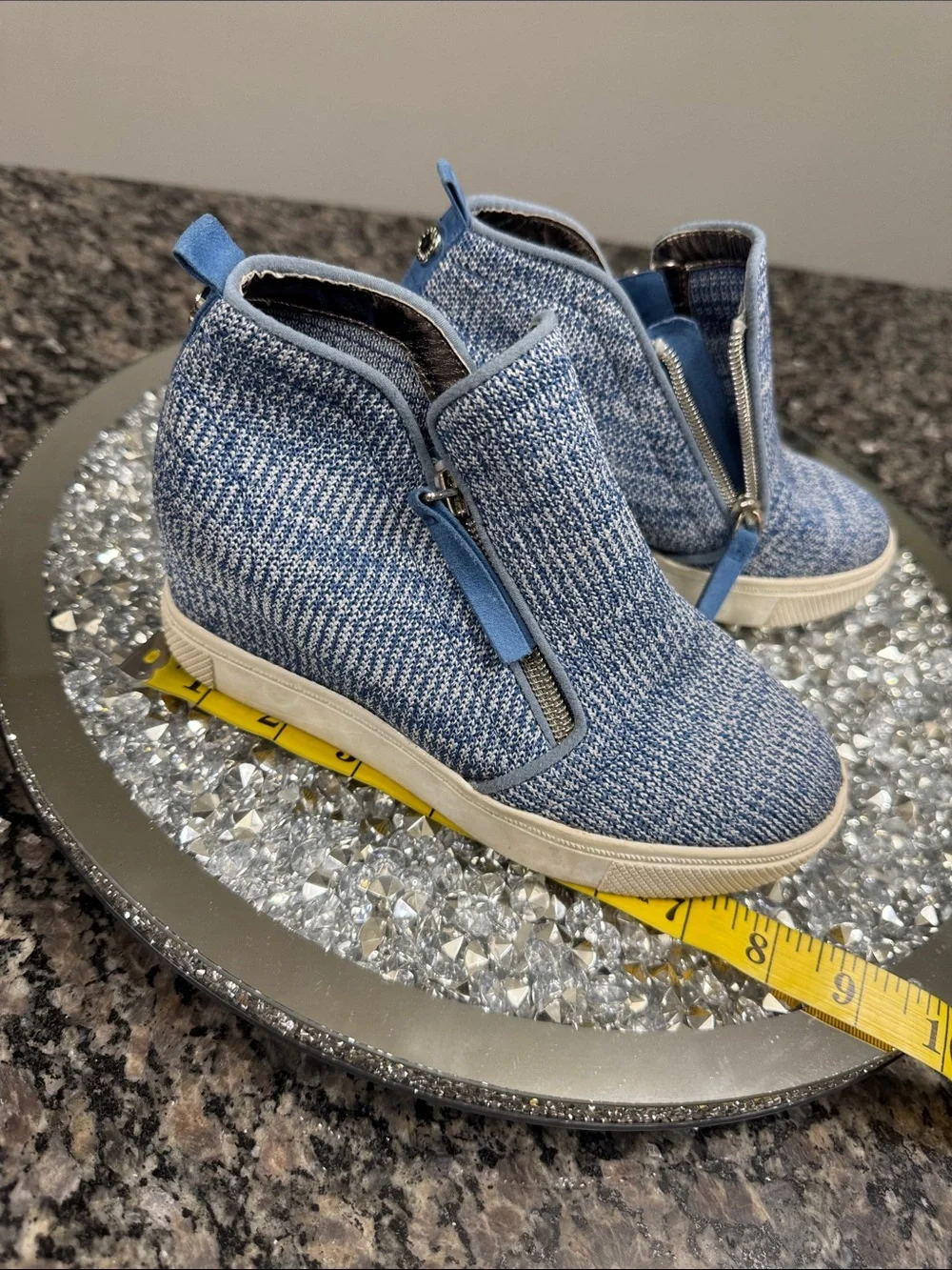 Steve Madden Blue Knit Wedge Sneaker with Side Zip EUC 1